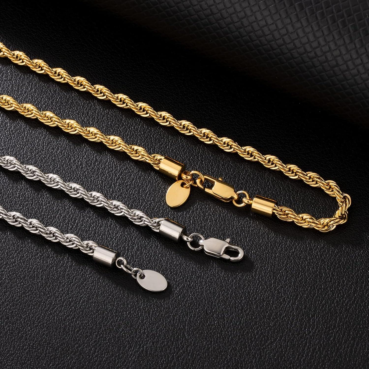 Goldkette Silberkette Edelstahl 4mm Rope Kette Weißgold 55.9cm