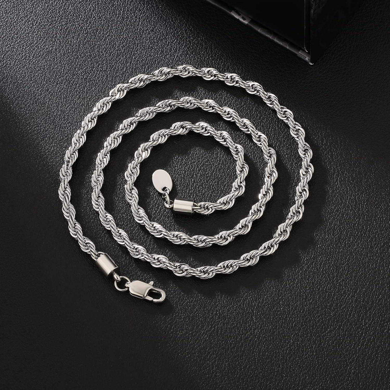 KRKC&CO Rope Kette Edelstahl 18K Gold/Weißgold 4mm Silber 55,9cm