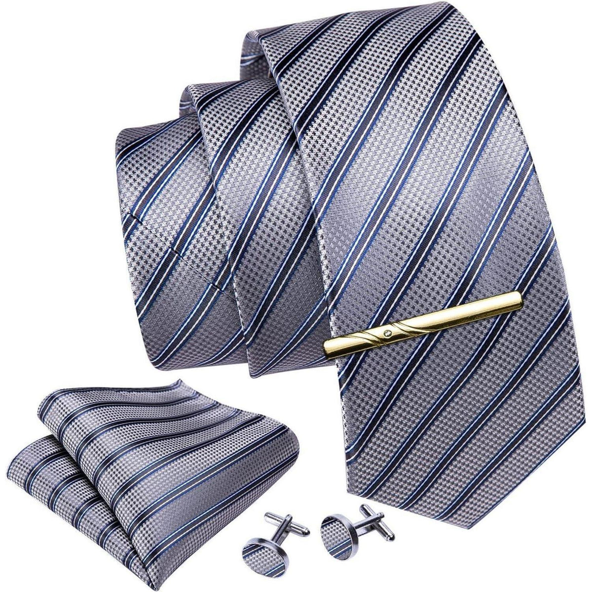 Herren Krawatten-Set mit Einstecktuch und Manschettenknöpfen, Seide