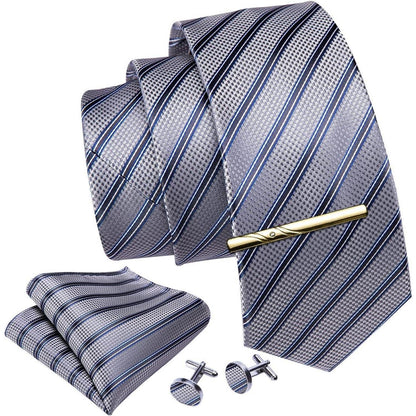 Herren Krawatten-Set mit Einstecktuch und Manschettenknöpfen, Seide