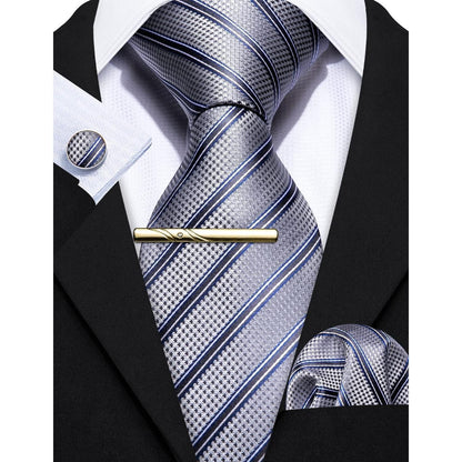 Herren Krawatten-Set mit Einstecktuch und Manschettenknöpfen, Seide