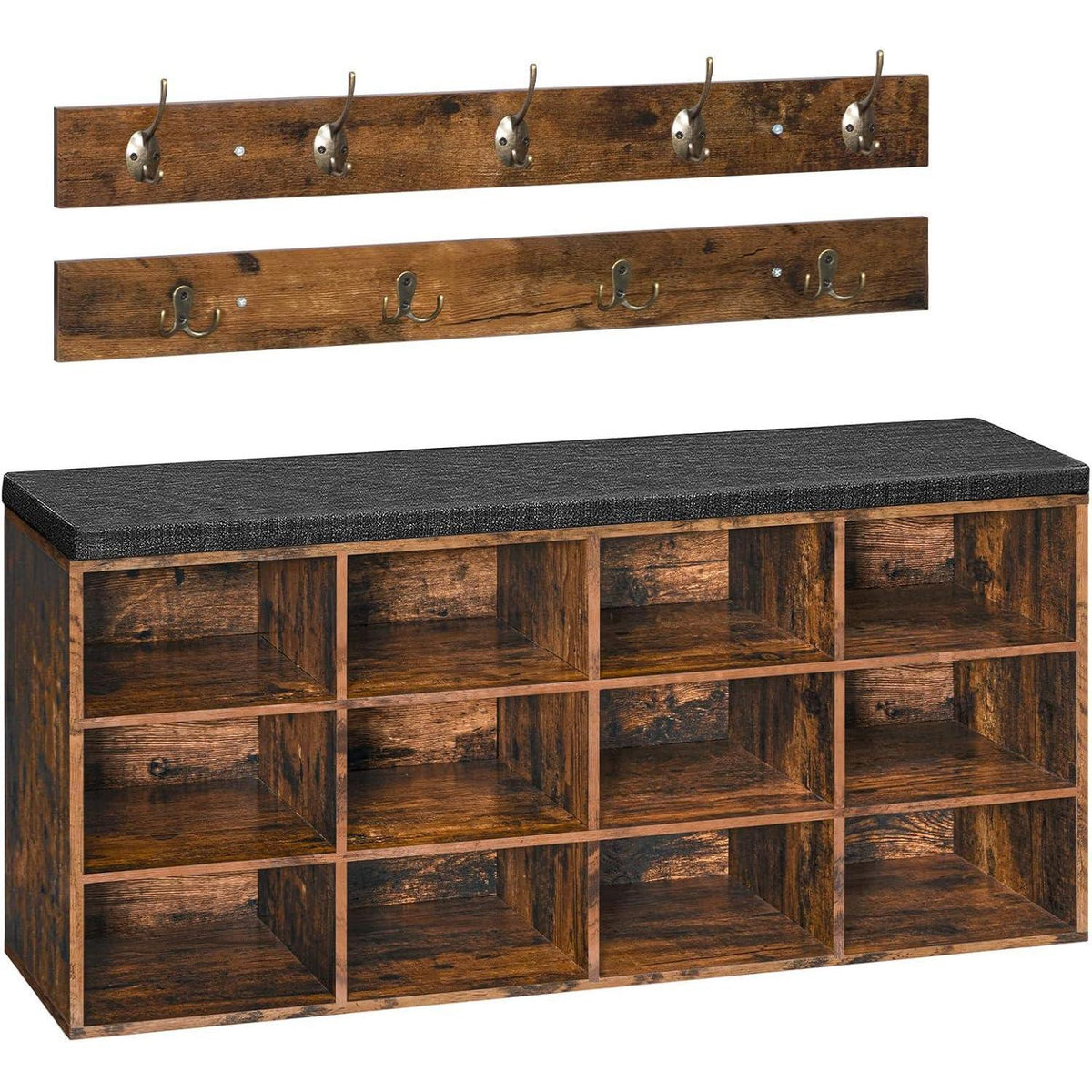 Garderobe mit Schuhbank und 12 Fächern, Vintagebraun