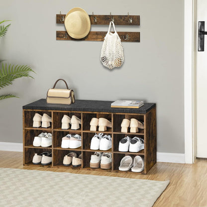 Garderobe mit Schuhbank und 12 Fächern, Vintagebraun