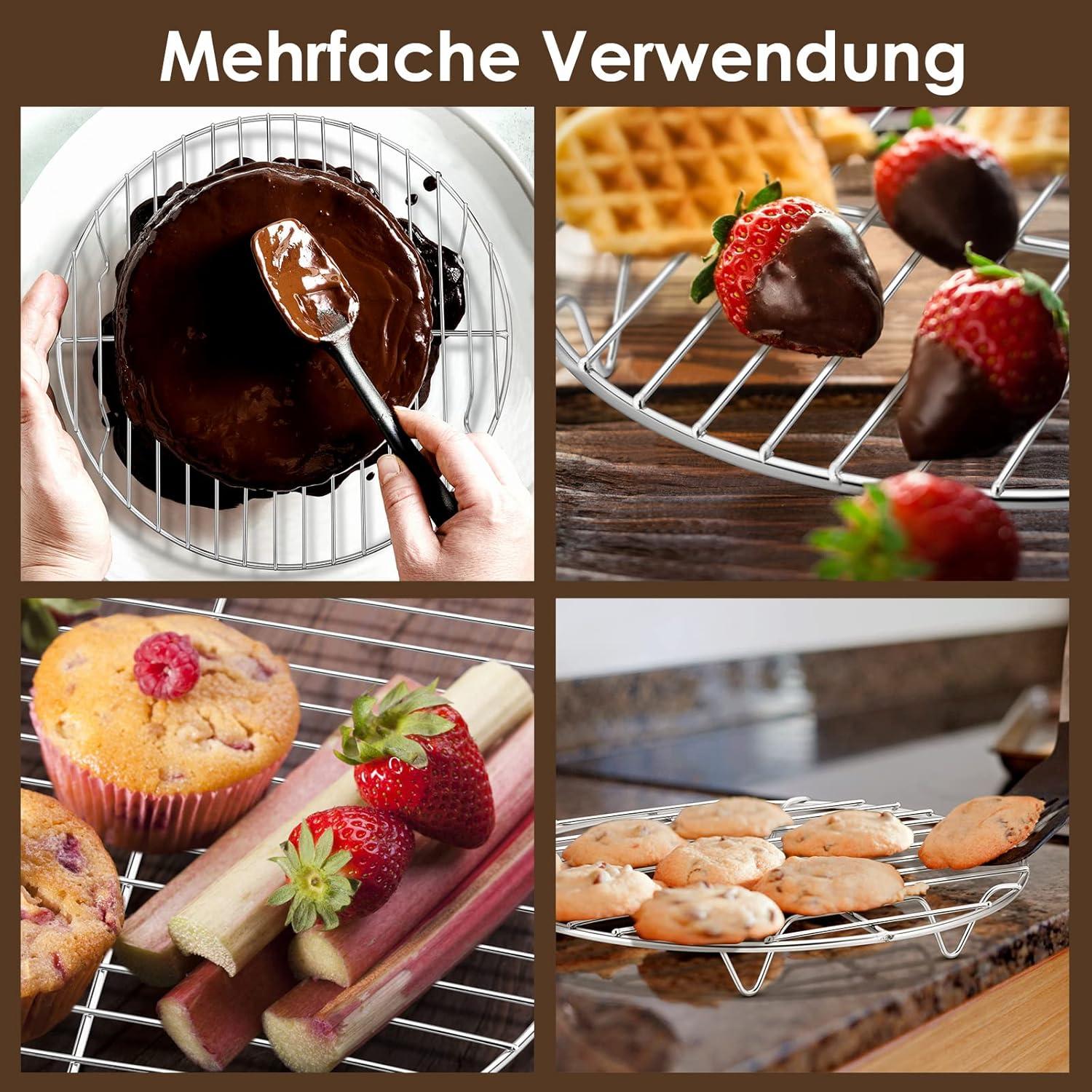 Herogo Kuchengitter 2er Set Edelstahl Rund Ø 23cm Backen Kühlen Dämpfen