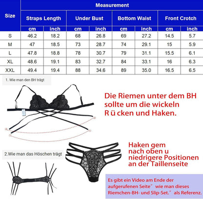Sexy Damen Dessous Set Spitzen Reizwäsche v-Ausschnitt Halfter L Blau