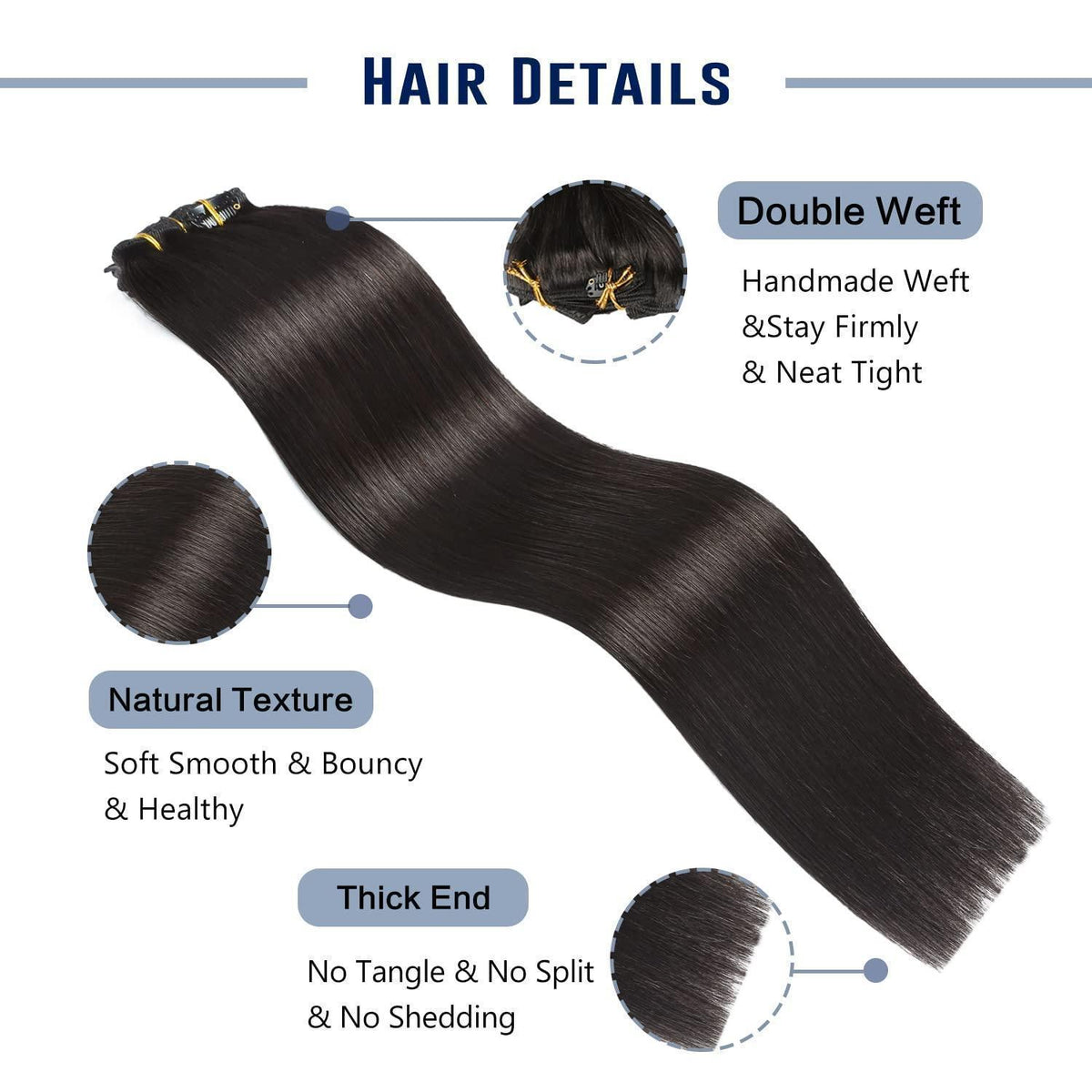 Clip In Echthaar Verlängerung Schwarz 45cm 120g Remy