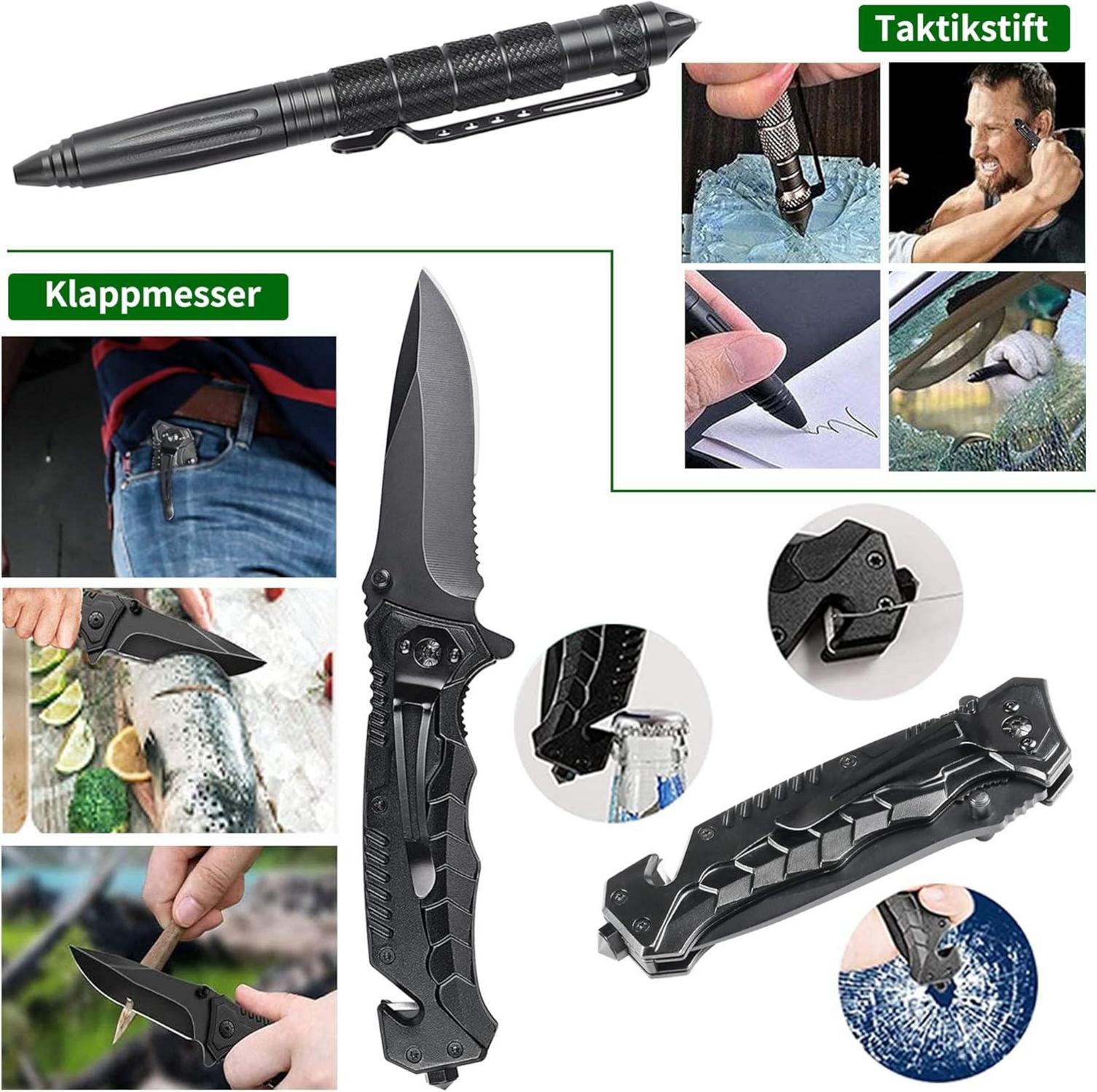 Survival Kit 21-in-1 Outdoor Notfallset mit Kompass und Taschenlampe