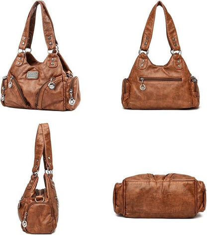 Damenhandtasche PU-Leder Vintage Hobo Schultertasche Rot