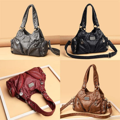 Damenhandtasche Vintage PU-Leder Schultertasche Umhängetasche Rot