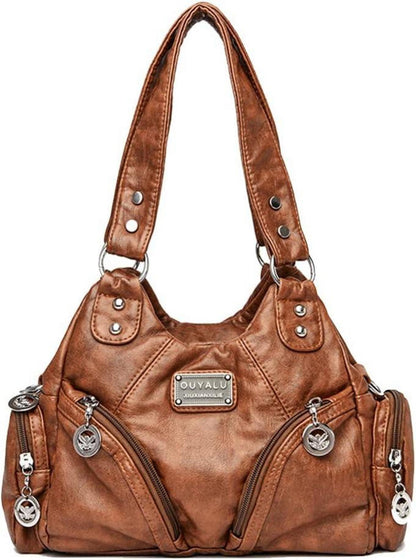 Elegante Vintage Damen Schultertasche aus PU-Leder Braun