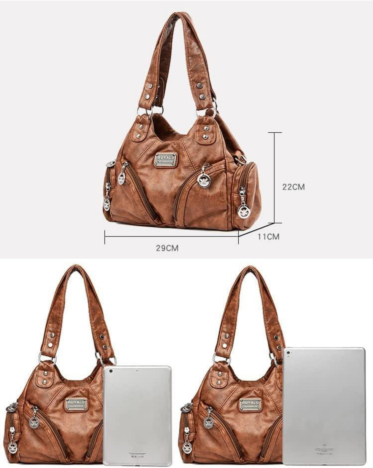 Elegante Vintage Damen Schultertasche aus PU-Leder Braun