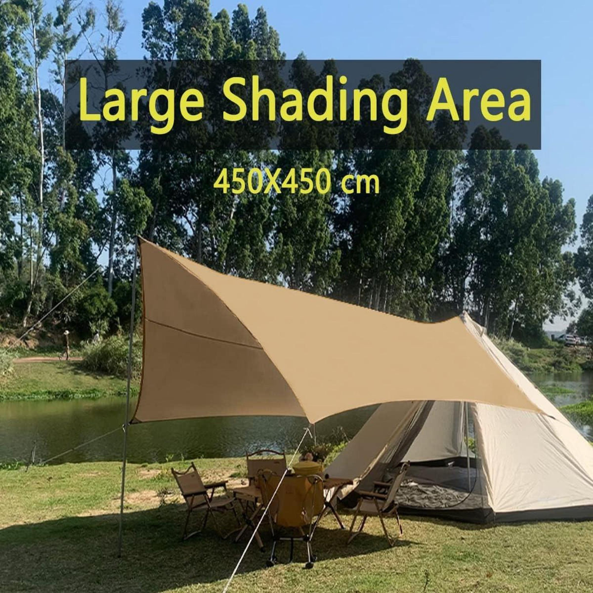 Camping Tarp Zelt 4,5x4,5m Wasserdicht Ultraleicht Multifunktional Beige
