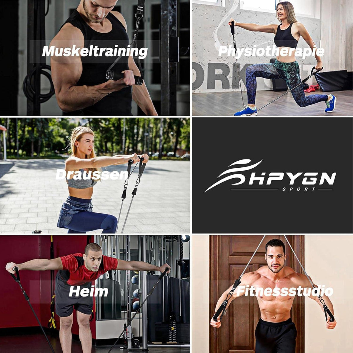 Fitnessbänder Set 150lbs 200lbs 250lbs 5 Stärken mit Griffen