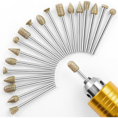 Diamond Schleifstifte Set 20 Stück 3mm Schaft für Stein Glas Keramik