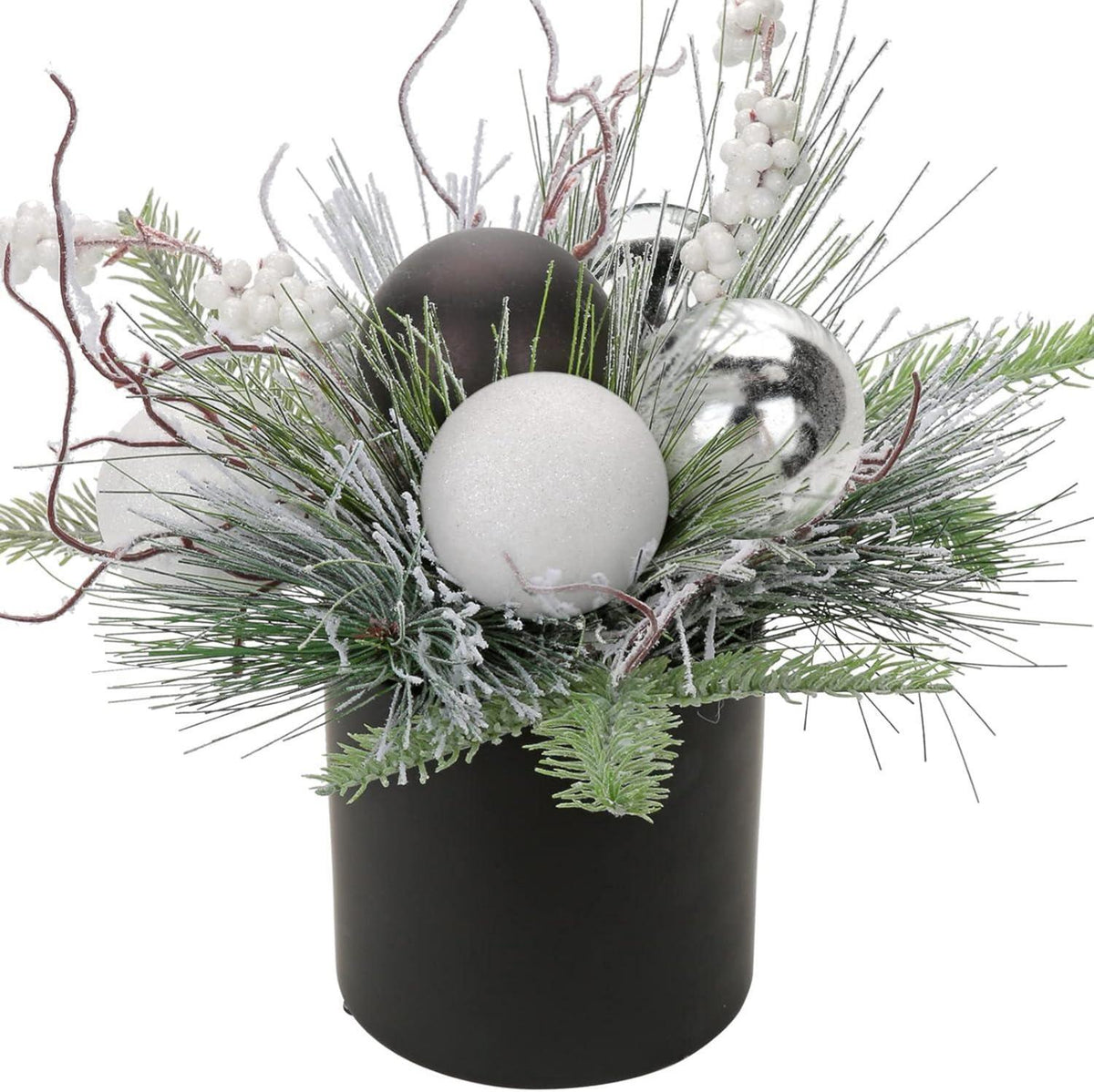 Kunstpflanze Weihnachtsdeko mit Tannenzweig und Beeren in Keramiktopf