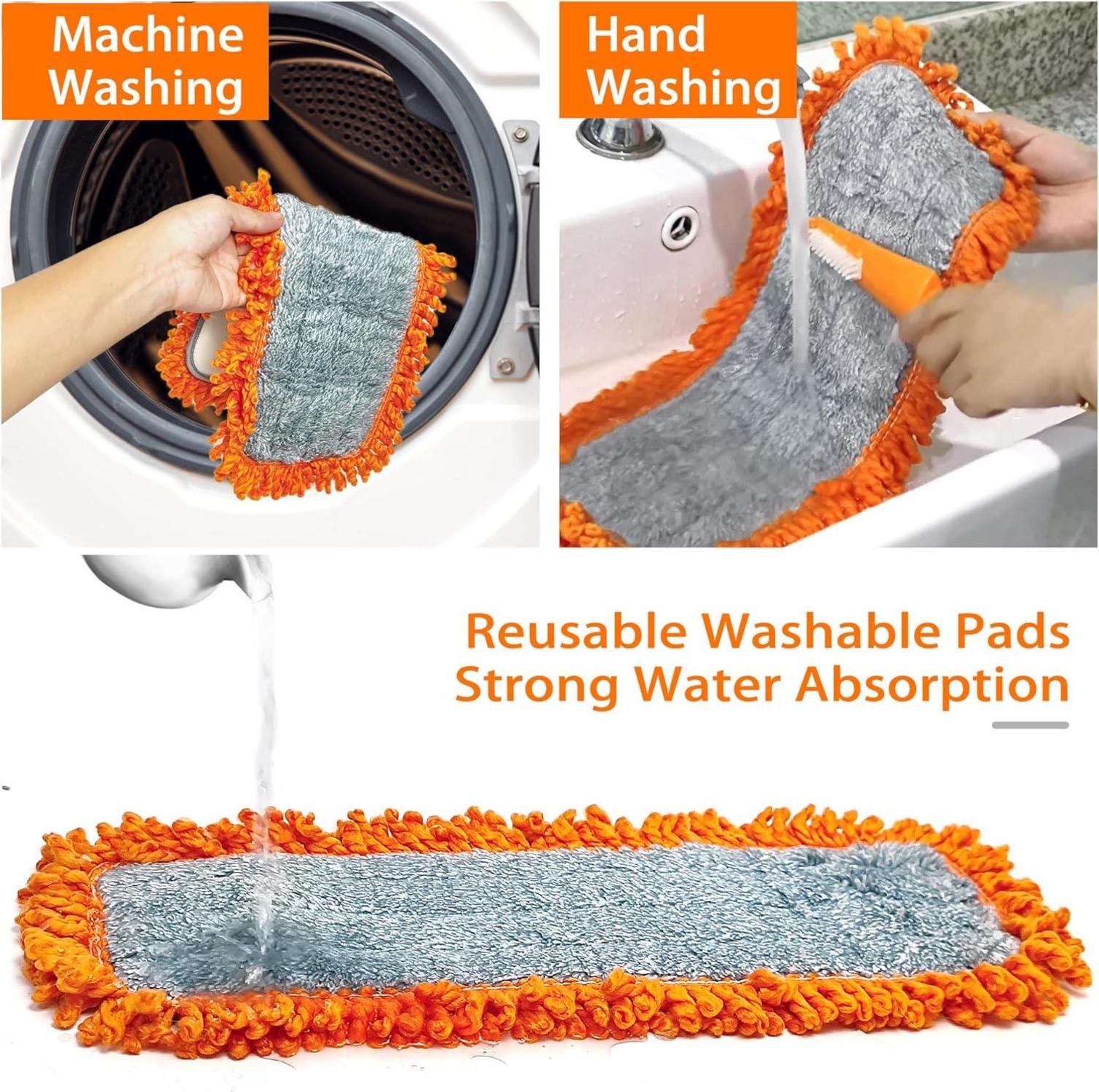 JHHONN Wischmopp Bodenwischer mit Mikrofaser Mop Pads 127 cm - Flachmopp für alle Bodenbeläge