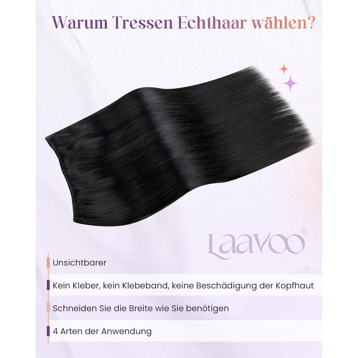 Echthaar Tressen Schwarz #1 – Remy Haare 60cm, 120g