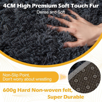 Runder Teppich Grau 120cm - Hochflor Shaggy Wohnzimmer Teppich