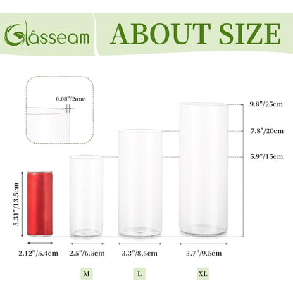 Glasvasen Zylinder 10er Set Klar 15-25cm für Blumen & Kerzen