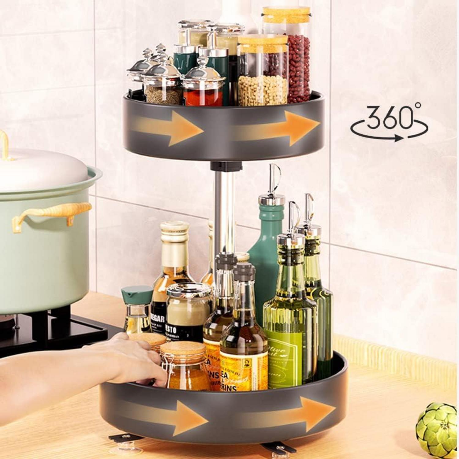 Drehteller Organizer Metall Gewürzregal Weiß 2-Ebene Verstellbar