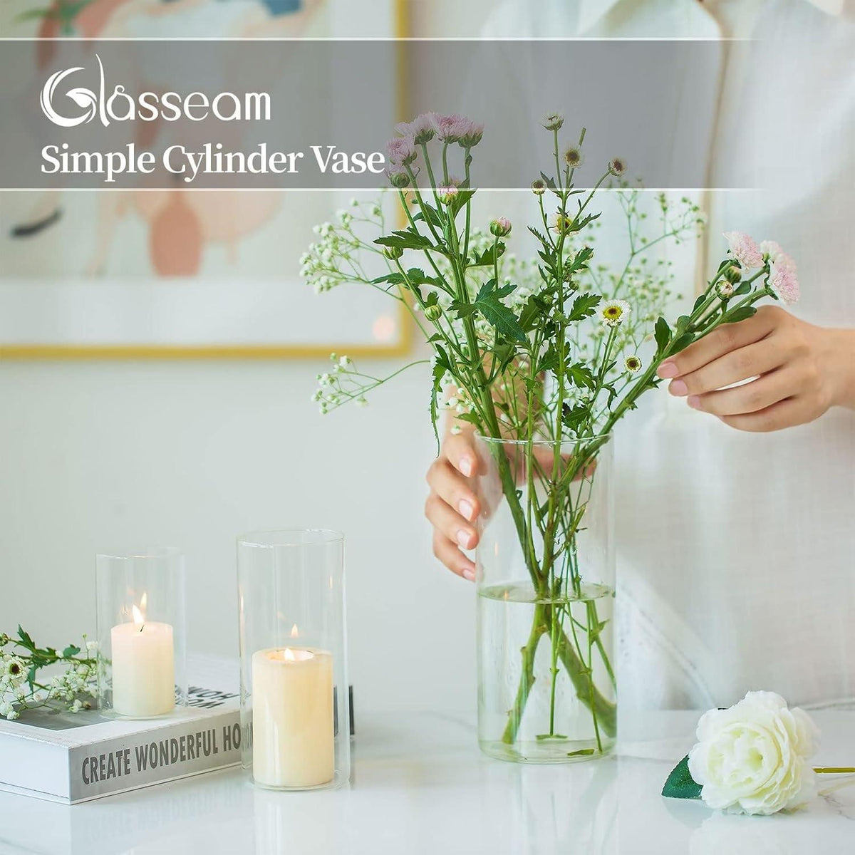Moderne Glasvasen Set | 3er Pack | Blumen Vasen | Tischdeko | Hochzeit & Wohnzimmer | 10/15/20cm