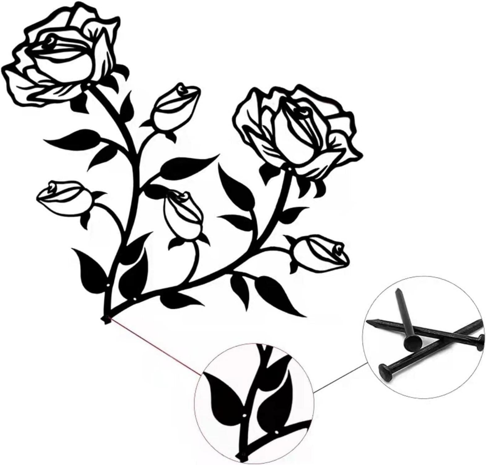 ESTART Große Rosen Wanddekoration 38cm Schwarz Metall