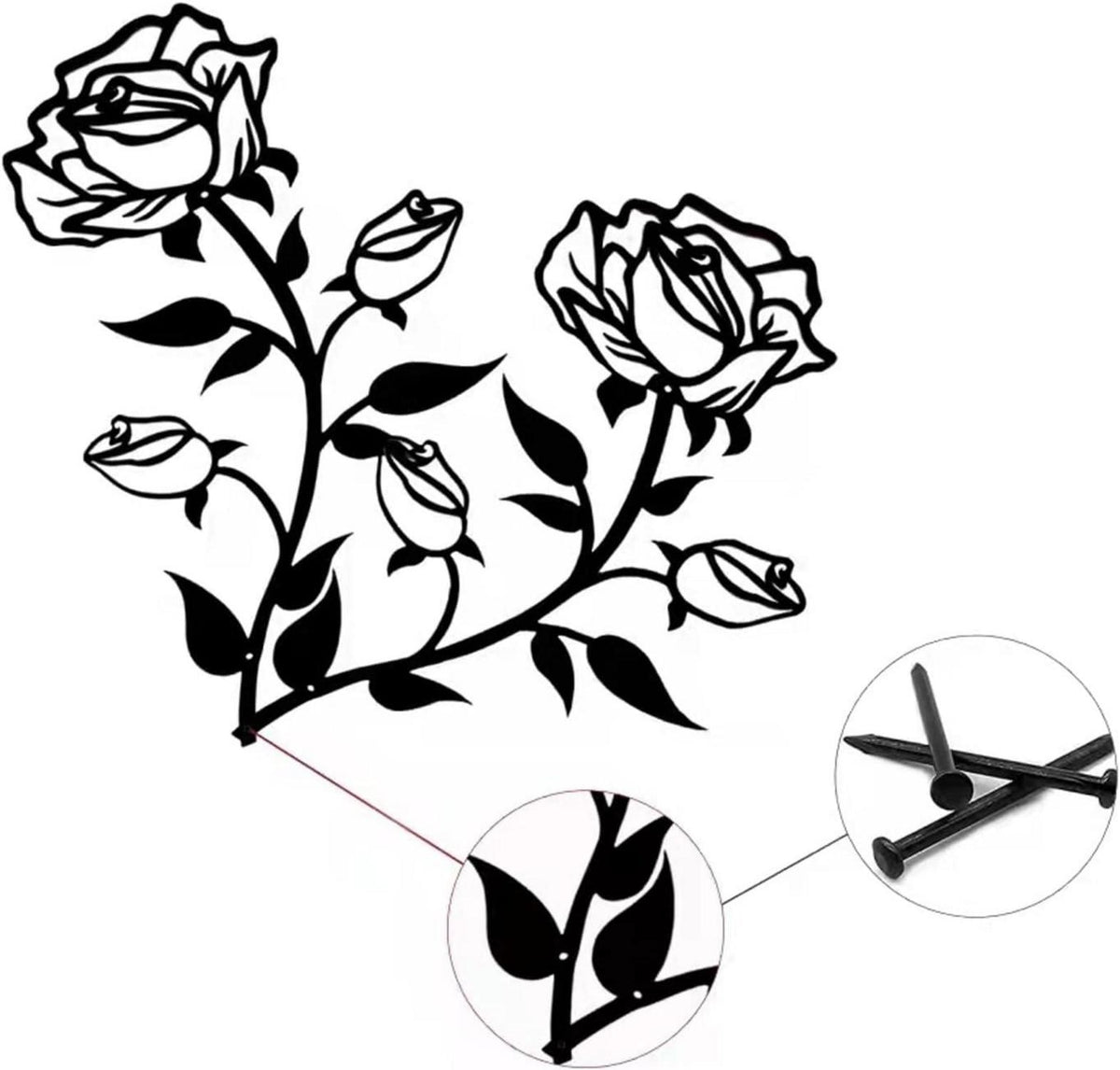 Große Rosen Wanddekoration Schwarz Metall 38CM - 1 Stück
