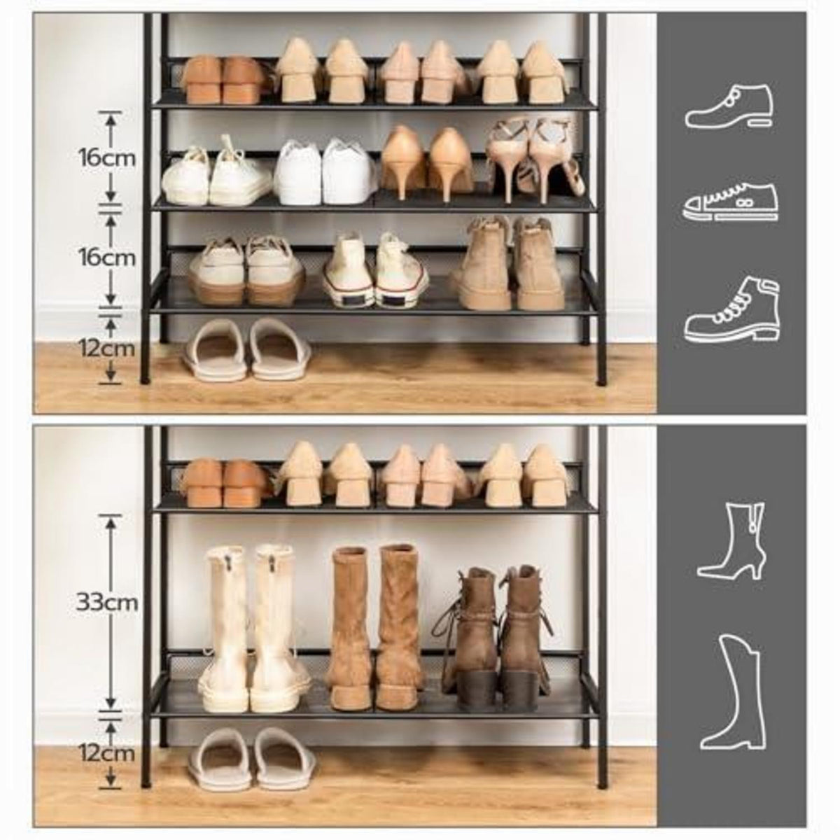 6-lagiges Schuhregal verstellbar – Vintagebraun & Schwarz