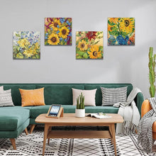 4-teiliges Sonnenblumen-Ölgemälde Leinwandbilder Set 30x30cm