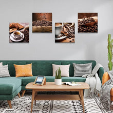Kaffee Leinwandbilder 4-teilig für Küche Wohnzimmer 30x30cm
