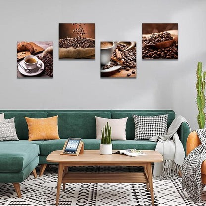 Kaffee Leinwandbilder 4-teilig für Küche Wohnzimmer 30x30cm