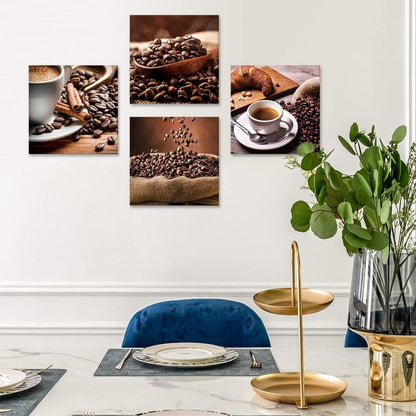 Moderne 4-Teilig Leinwandbilder Kaffeebohnen Kaffee Motiv 30x30cm