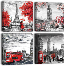 Moderne Leinwandbilder Paar mit Big Ben und Eiffelturm 30x30cm