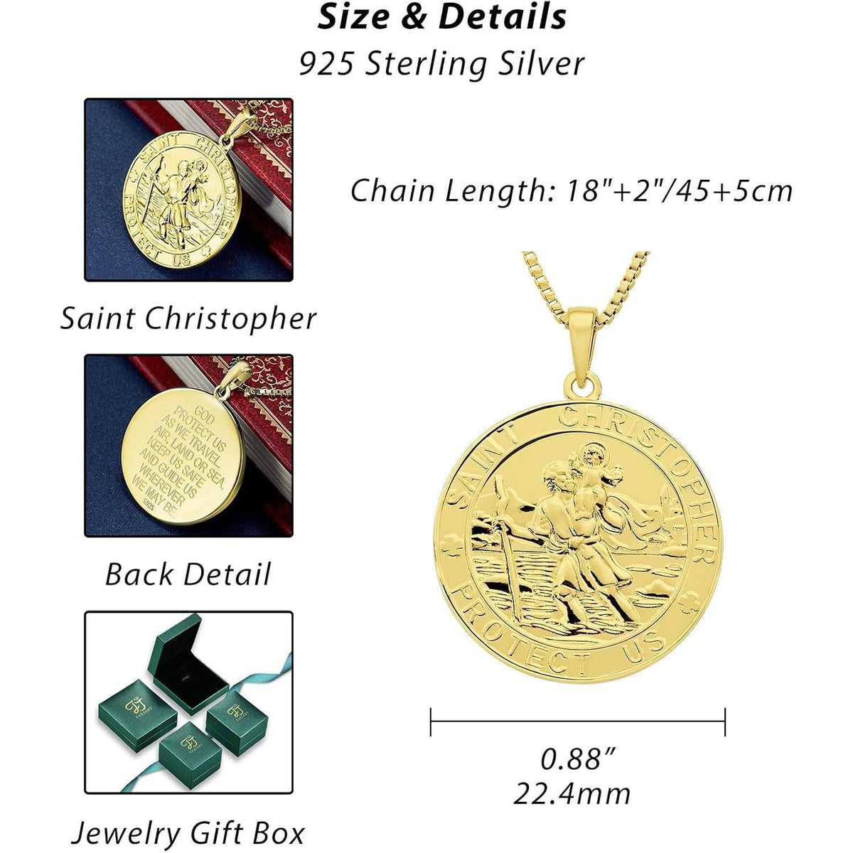 Heiliger Christophorus Kette 925 Sterling Silber vergoldet