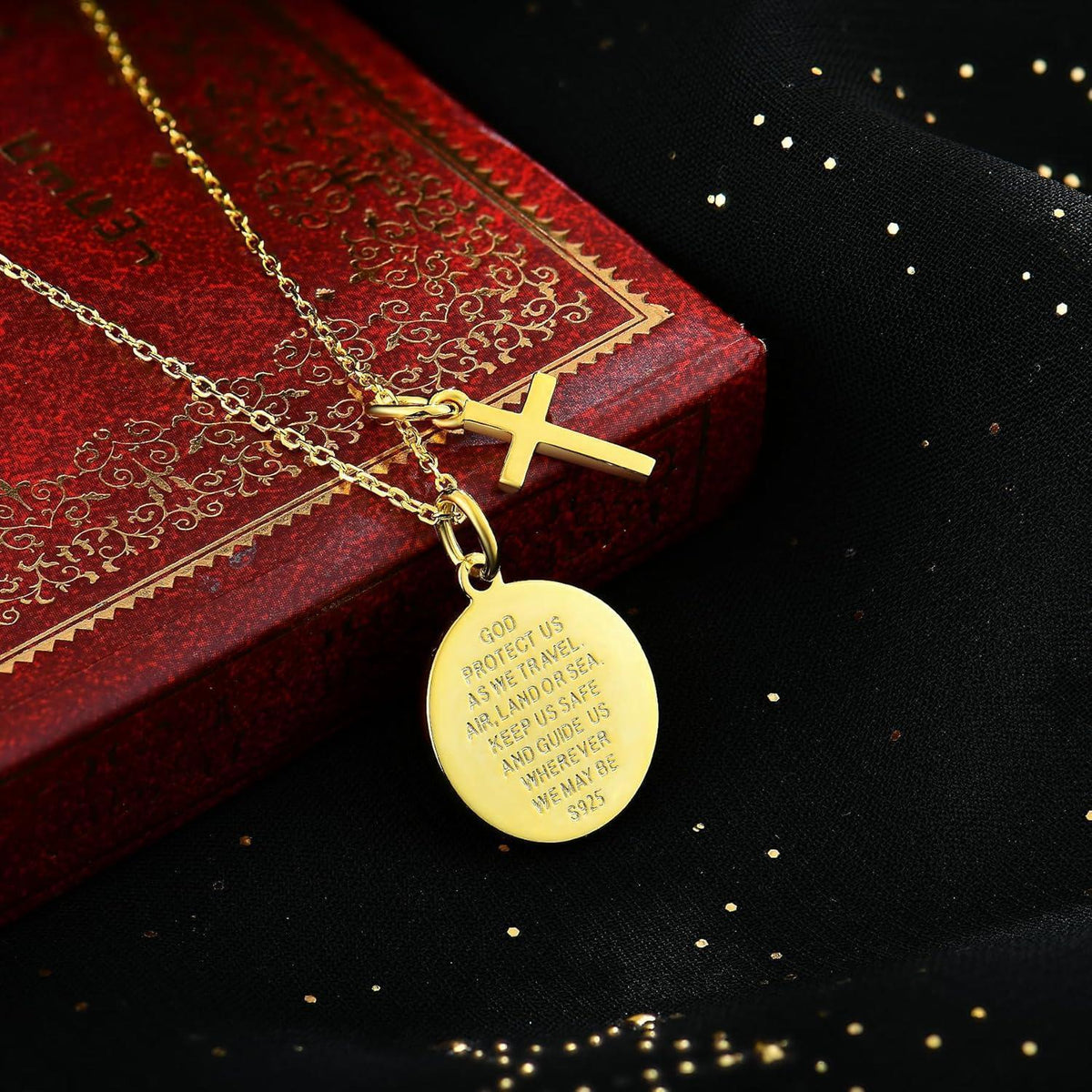 Heiliger Christophorus Kette 925 Sterling Silber Gold Medaille Kreuz