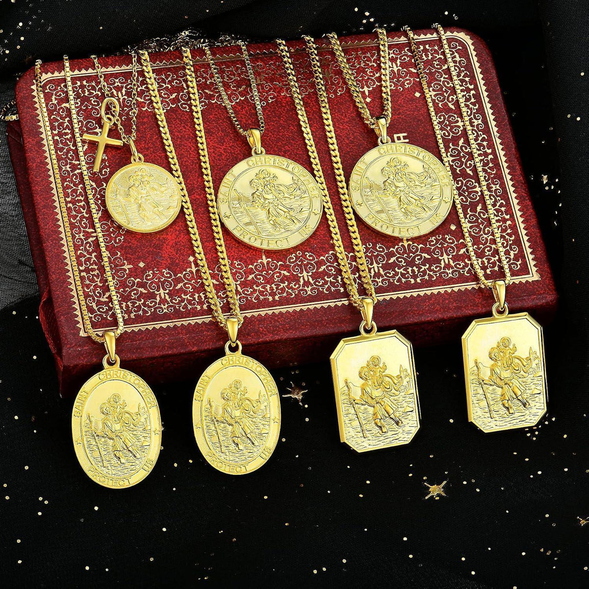 Heiliger Christophorus Kette 925 Sterling Silber Gold Medaille Kreuz