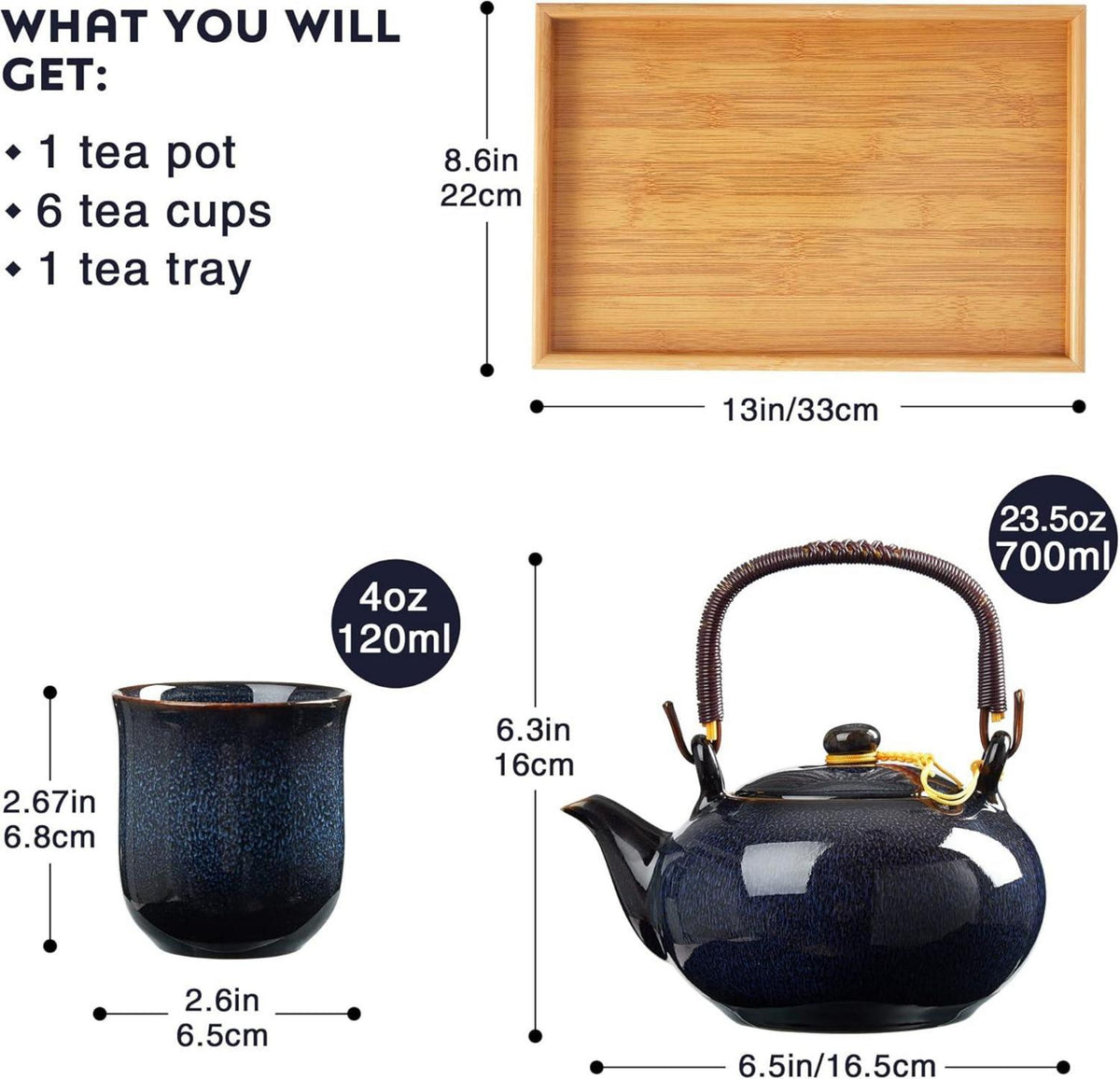 Japanisches Porzellan Teeservice Dunkelblau 8tlg. Set