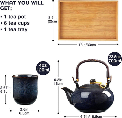 Japanisches Porzellan Teeservice Dunkelblau 8tlg. Set