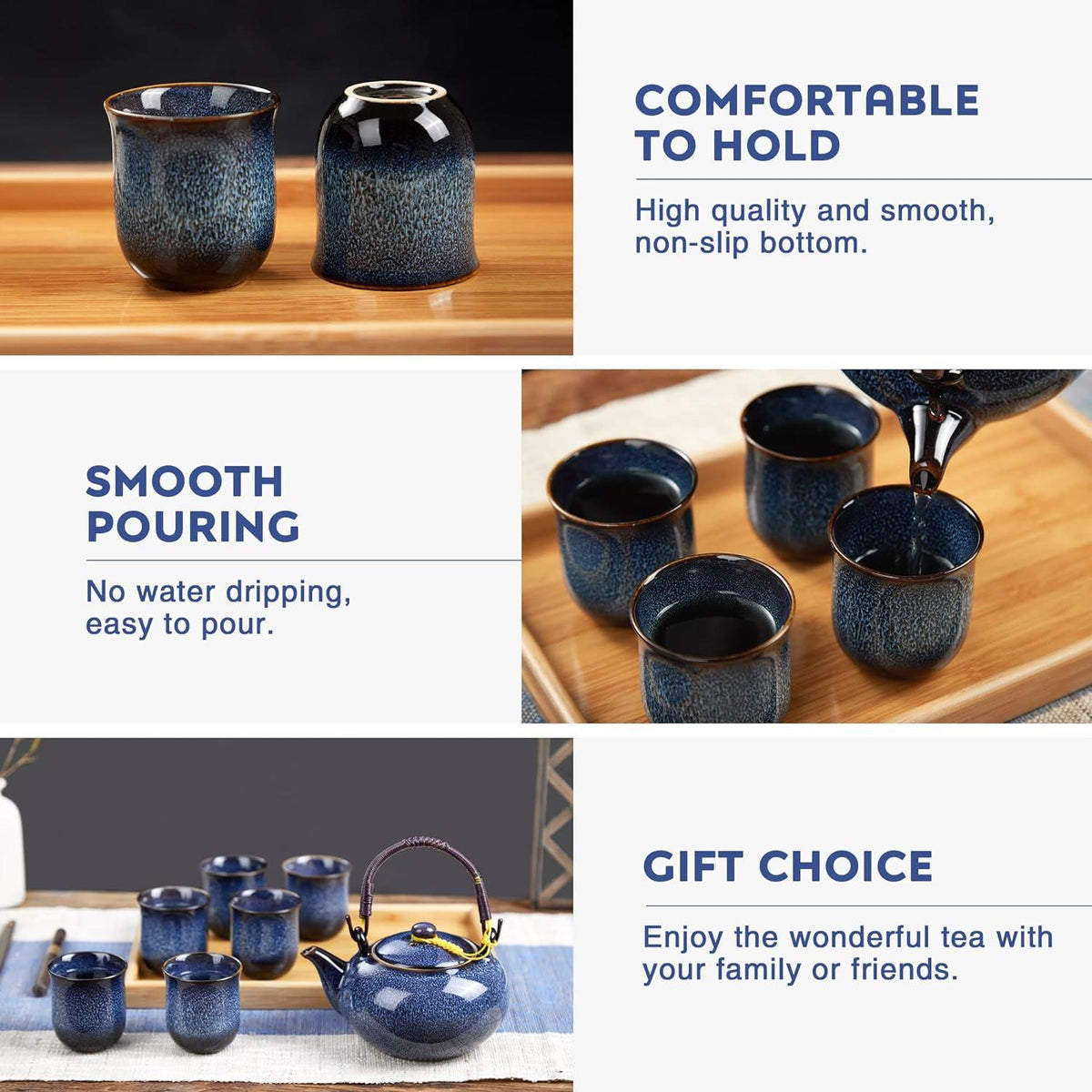 DUJUST japanisches Porzellan Teeservice Set, chinesisches Muster, hellblau