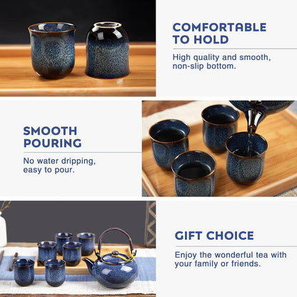 DUJUST japanisches Porzellan Teeservice Set, chinesisches Muster, hellblau