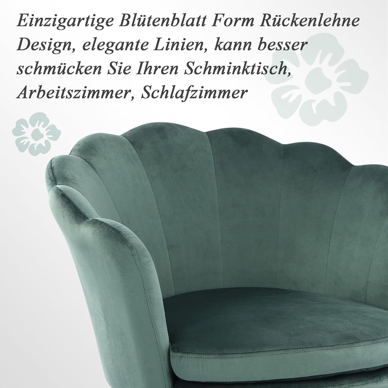 Moderne Samt-Sessel mit Metallbeinen in Grün-Gold, ergonomisches Design