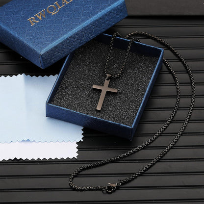 Herren Kreuzkette Edelstahl Schwarz Gold Silber Anhänger Halskette