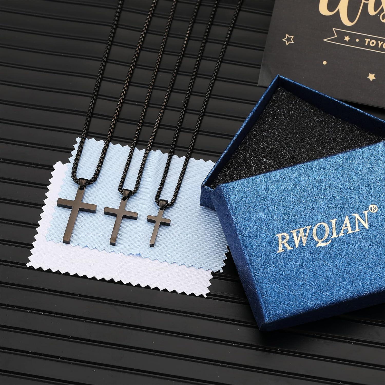 RWQIAN Herren Kreuzkette Edelstahl Silber Schwarz Gold Anhänger