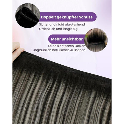 Echthaar Tressen Balayage Schwarz Silber 55cm - 100g