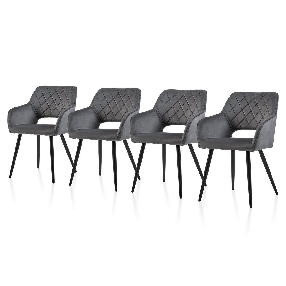 Samt Esszimmerstühle Set 4er Grau mit Armlehnen