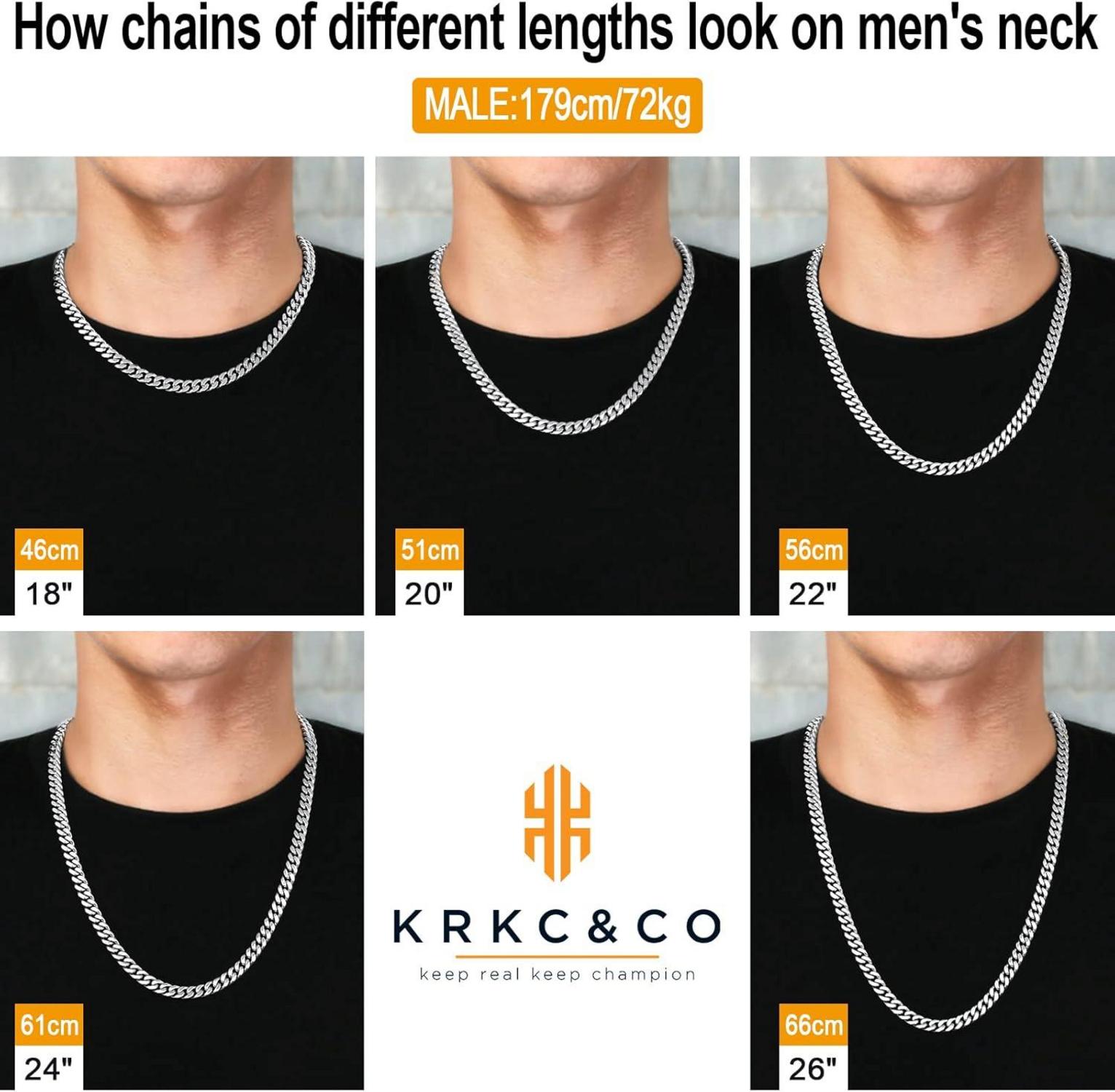 KRKC&CO Herren Panzerkette 8/12/14mm 18K Gold Cuban Link 24'' Gold/Silber