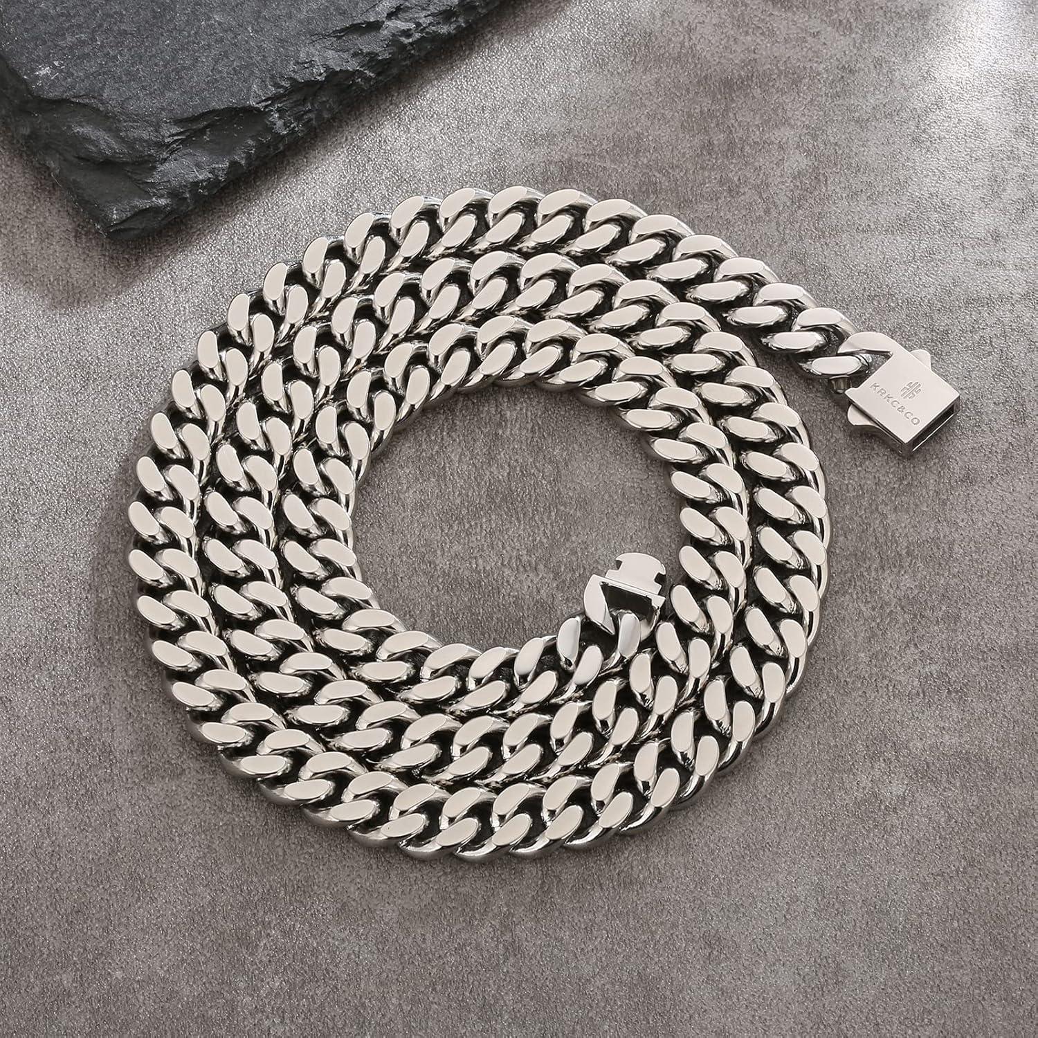 KRKC&CO Herren Panzerkette 8/12/14mm 18K Gold Cuban Link 24'' Gold/Silber