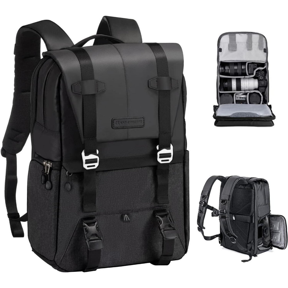 Kamerarucksack 20L mit Laptopfach & Regenschutz – Schwarz/Grau