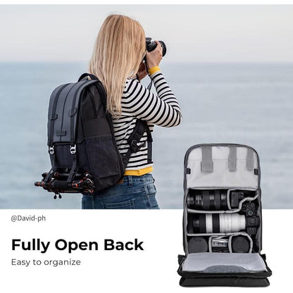 Kamerarucksack 20L mit Laptopfach & Regenschutz – Schwarz/Grau