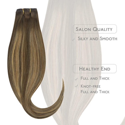 Clip-in Haarverlängerung Echthaar Balayage Schoko-Karamell